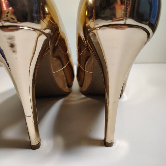 Gorgeous Guess Los Angeles Rose Gold Peep Toe Stiletto's Heels Pumps - Picture 9 of 10